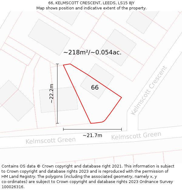 66, KELMSCOTT CRESCENT, LEEDS, LS15 8JY: Plot and title map