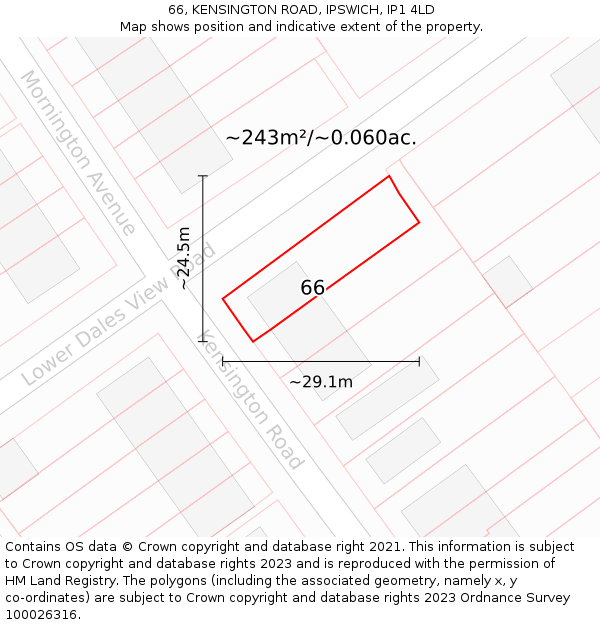 66, KENSINGTON ROAD, IPSWICH, IP1 4LD: Plot and title map