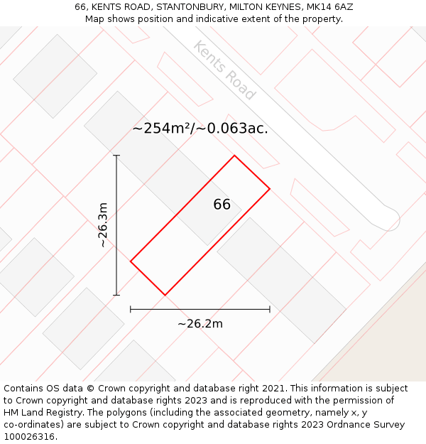 66, KENTS ROAD, STANTONBURY, MILTON KEYNES, MK14 6AZ: Plot and title map