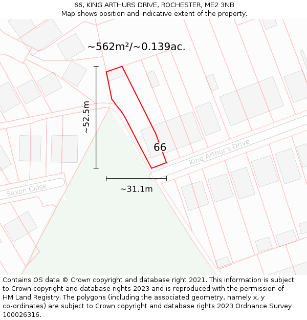 66, KING ARTHURS DRIVE, ROCHESTER, ME2 3NB: Plot and title map