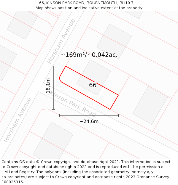 66, KINSON PARK ROAD, BOURNEMOUTH, BH10 7HH: Plot and title map