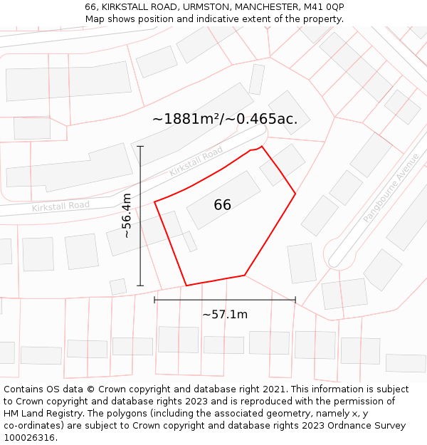 66, KIRKSTALL ROAD, URMSTON, MANCHESTER, M41 0QP: Plot and title map