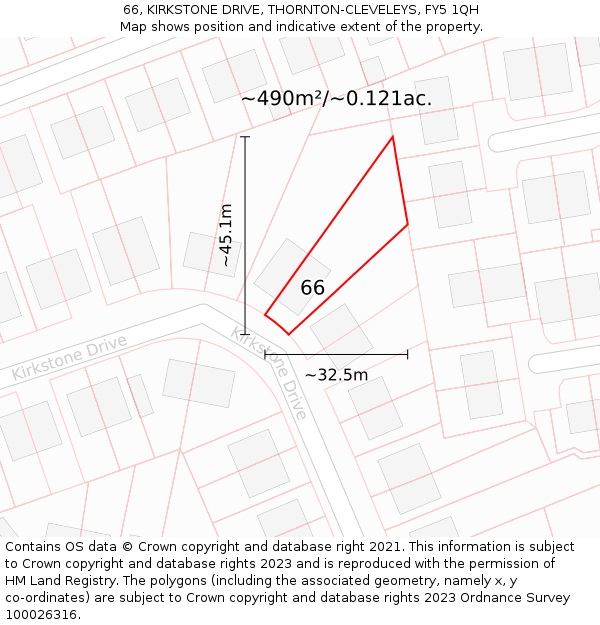 66, KIRKSTONE DRIVE, THORNTON-CLEVELEYS, FY5 1QH: Plot and title map