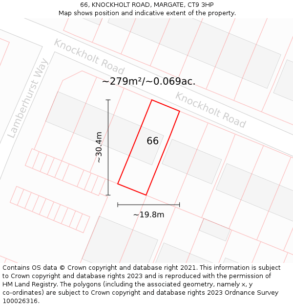 66, KNOCKHOLT ROAD, MARGATE, CT9 3HP: Plot and title map