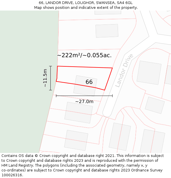 66, LANDOR DRIVE, LOUGHOR, SWANSEA, SA4 6GL: Plot and title map