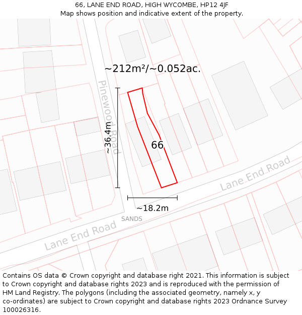 66, LANE END ROAD, HIGH WYCOMBE, HP12 4JF: Plot and title map