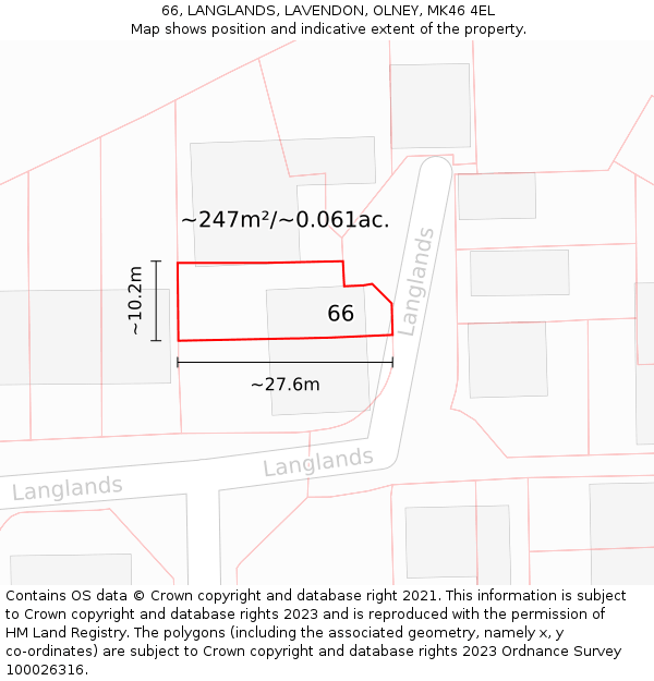 66, LANGLANDS, LAVENDON, OLNEY, MK46 4EL: Plot and title map