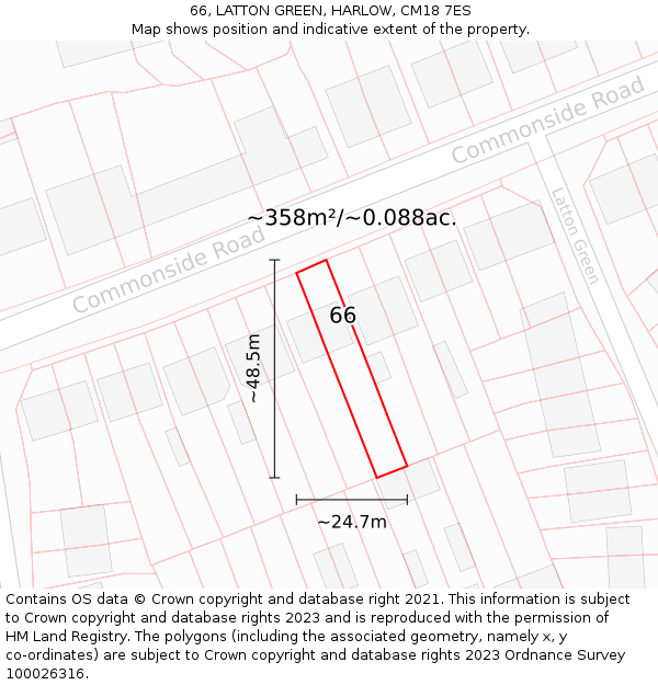 66, LATTON GREEN, HARLOW, CM18 7ES: Plot and title map