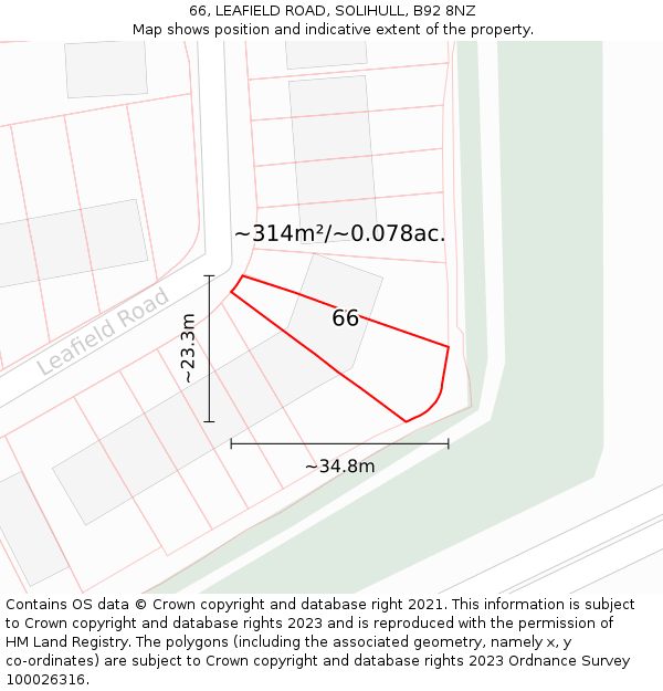 66, LEAFIELD ROAD, SOLIHULL, B92 8NZ: Plot and title map