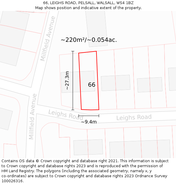 66, LEIGHS ROAD, PELSALL, WALSALL, WS4 1BZ: Plot and title map