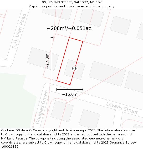 66, LEVENS STREET, SALFORD, M6 6DY: Plot and title map