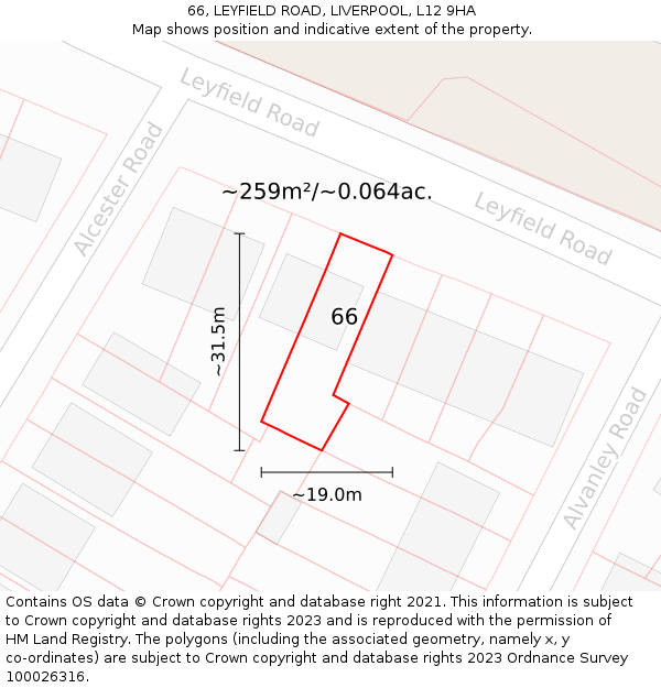 66, LEYFIELD ROAD, LIVERPOOL, L12 9HA: Plot and title map