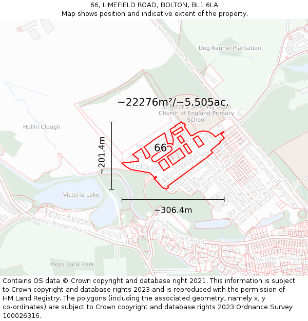 66, LIMEFIELD ROAD, BOLTON, BL1 6LA: Plot and title map