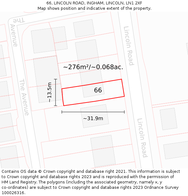 66, LINCOLN ROAD, INGHAM, LINCOLN, LN1 2XF: Plot and title map