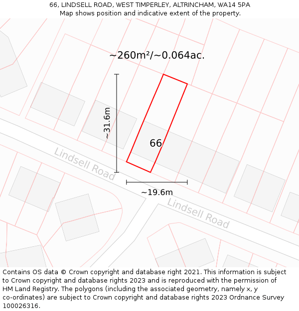 66, LINDSELL ROAD, WEST TIMPERLEY, ALTRINCHAM, WA14 5PA: Plot and title map