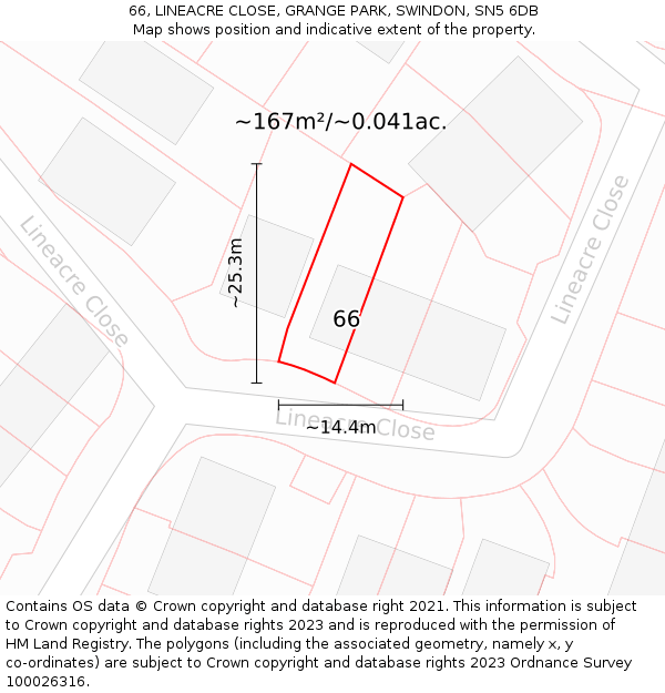 66, LINEACRE CLOSE, GRANGE PARK, SWINDON, SN5 6DB: Plot and title map