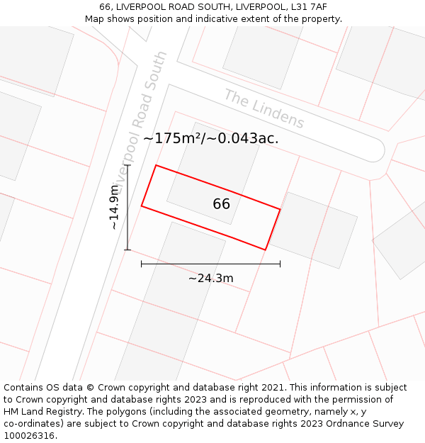 66, LIVERPOOL ROAD SOUTH, LIVERPOOL, L31 7AF: Plot and title map