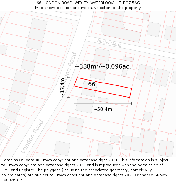 66, LONDON ROAD, WIDLEY, WATERLOOVILLE, PO7 5AG: Plot and title map