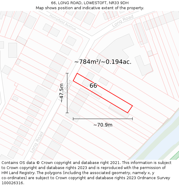 66, LONG ROAD, LOWESTOFT, NR33 9DH: Plot and title map