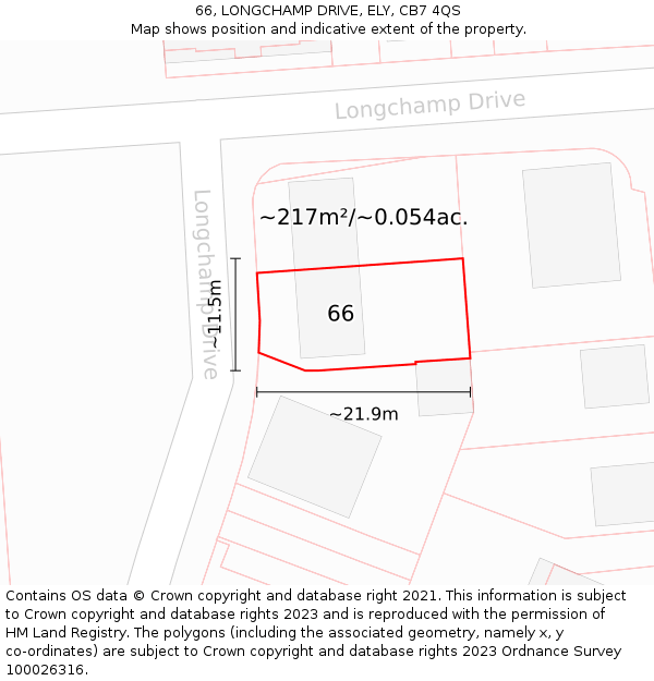 66, LONGCHAMP DRIVE, ELY, CB7 4QS: Plot and title map