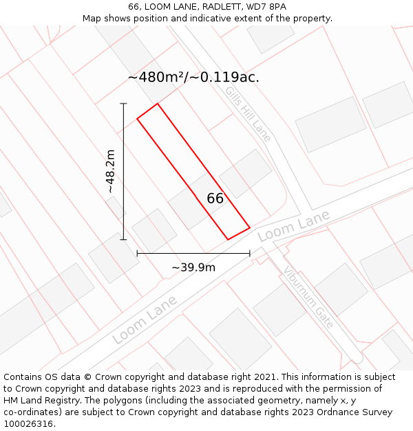 66, LOOM LANE, RADLETT, WD7 8PA: Plot and title map