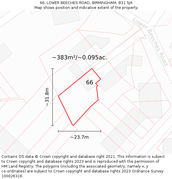 66, LOWER BEECHES ROAD, BIRMINGHAM, B31 5JA: Plot and title map