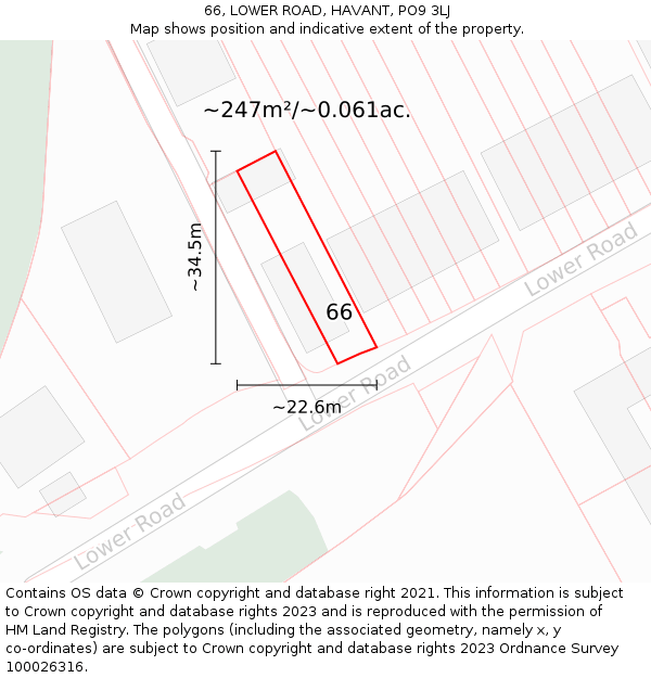 66, LOWER ROAD, HAVANT, PO9 3LJ: Plot and title map