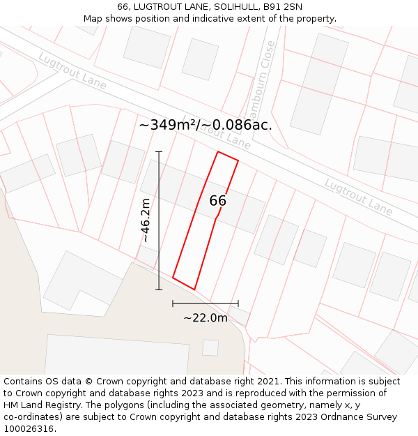 66, LUGTROUT LANE, SOLIHULL, B91 2SN: Plot and title map