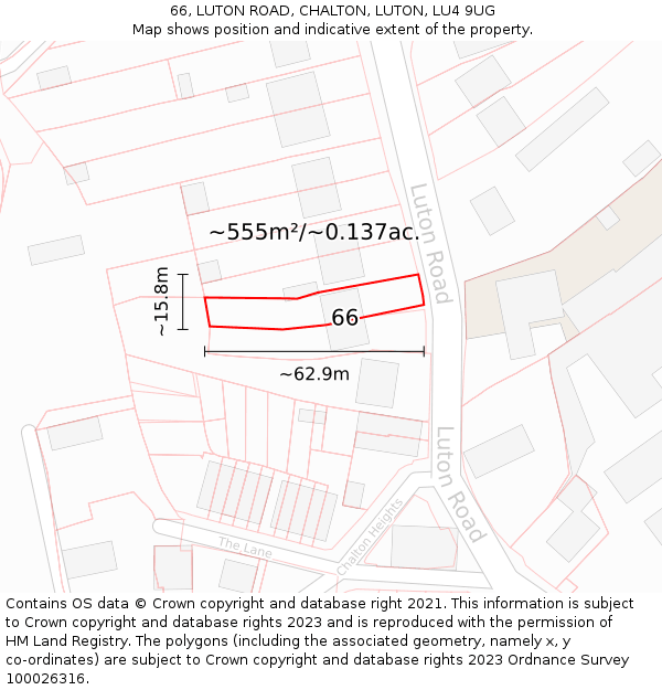 66, LUTON ROAD, CHALTON, LUTON, LU4 9UG: Plot and title map