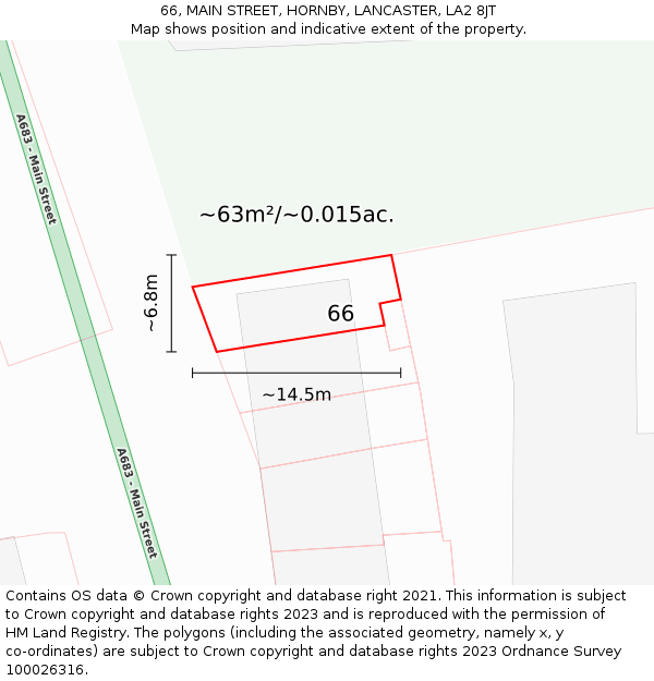 66, MAIN STREET, HORNBY, LANCASTER, LA2 8JT: Plot and title map