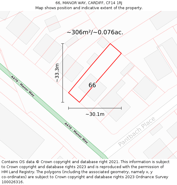 66, MANOR WAY, CARDIFF, CF14 1RJ: Plot and title map