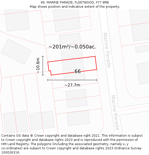 66, MARINE PARADE, FLEETWOOD, FY7 8RB: Plot and title map