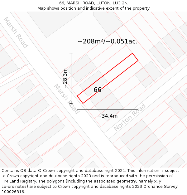 66, MARSH ROAD, LUTON, LU3 2NJ: Plot and title map