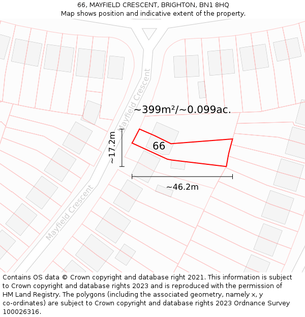 66, MAYFIELD CRESCENT, BRIGHTON, BN1 8HQ: Plot and title map