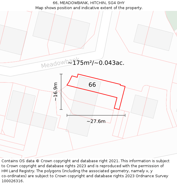 66, MEADOWBANK, HITCHIN, SG4 0HY: Plot and title map