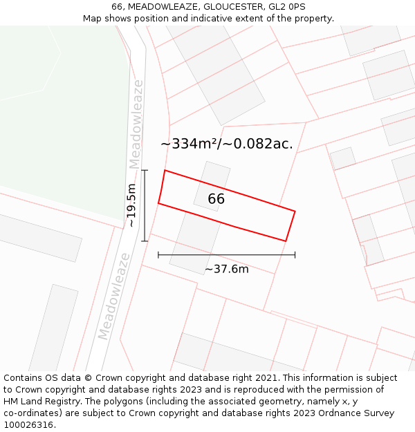 66, MEADOWLEAZE, GLOUCESTER, GL2 0PS: Plot and title map