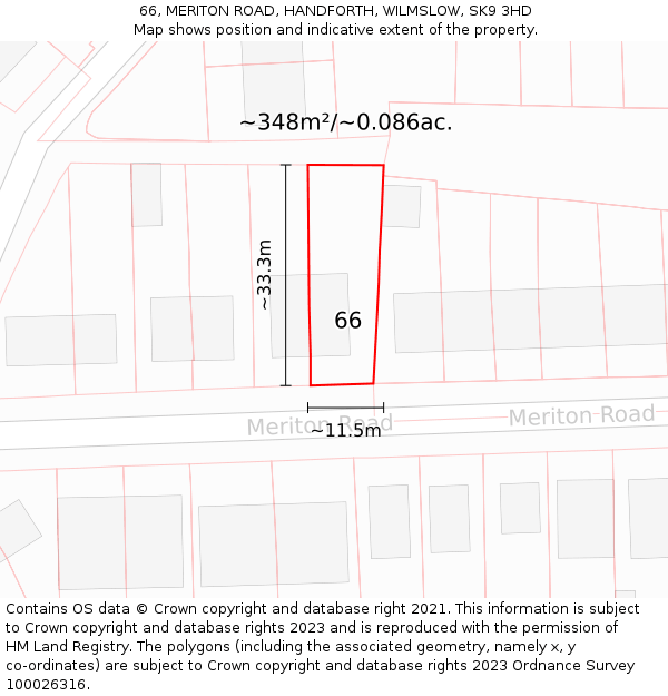 66, MERITON ROAD, HANDFORTH, WILMSLOW, SK9 3HD: Plot and title map