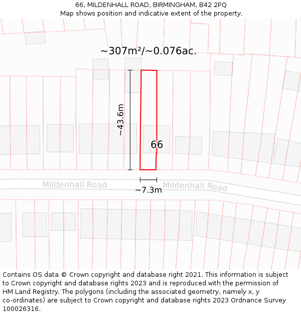 66, MILDENHALL ROAD, BIRMINGHAM, B42 2PQ: Plot and title map