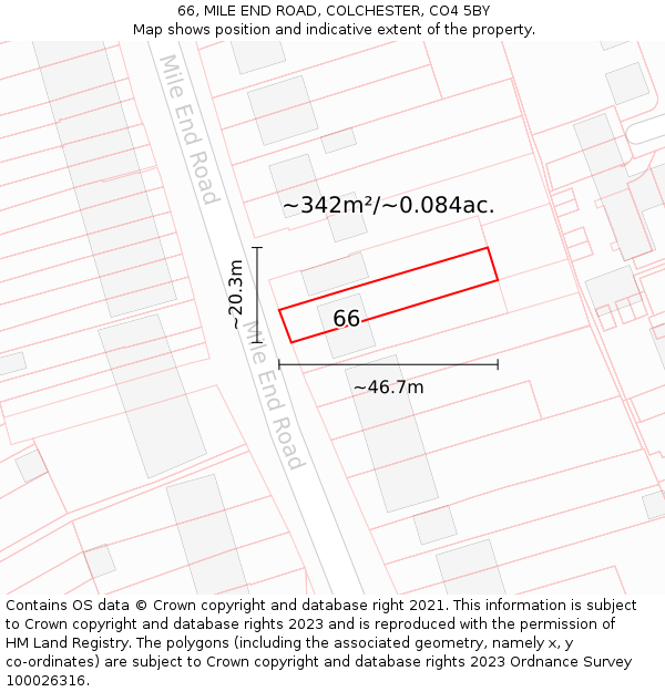 66, MILE END ROAD, COLCHESTER, CO4 5BY: Plot and title map