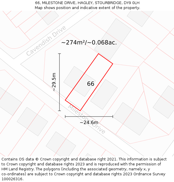 66, MILESTONE DRIVE, HAGLEY, STOURBRIDGE, DY9 0LH: Plot and title map