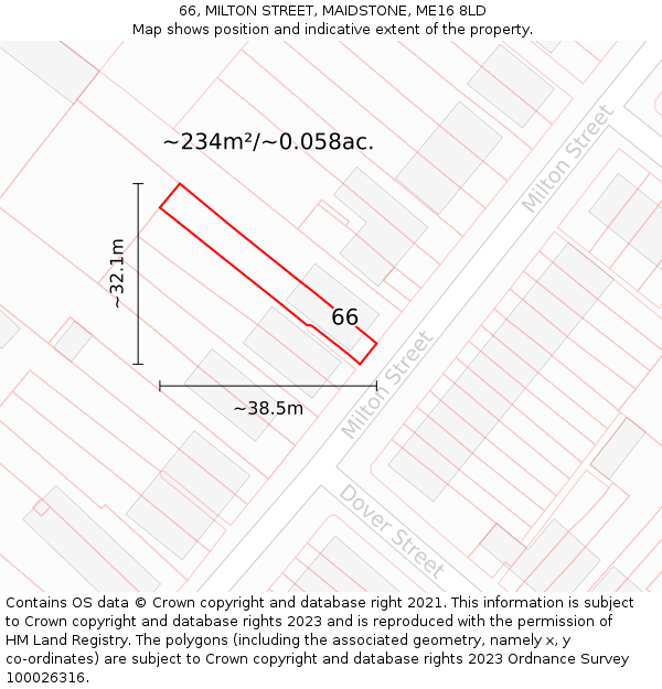 66, MILTON STREET, MAIDSTONE, ME16 8LD: Plot and title map