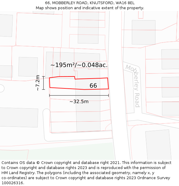 66, MOBBERLEY ROAD, KNUTSFORD, WA16 8EL: Plot and title map