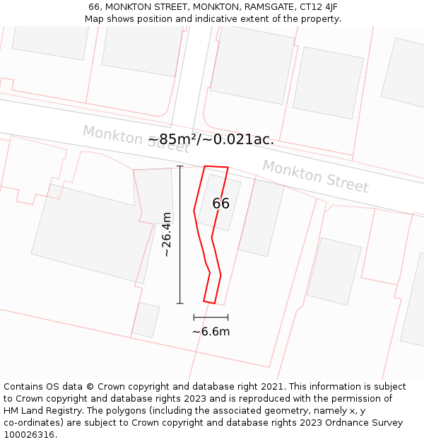 66, MONKTON STREET, MONKTON, RAMSGATE, CT12 4JF: Plot and title map