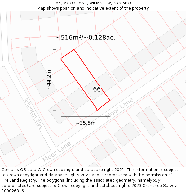 66, MOOR LANE, WILMSLOW, SK9 6BQ: Plot and title map