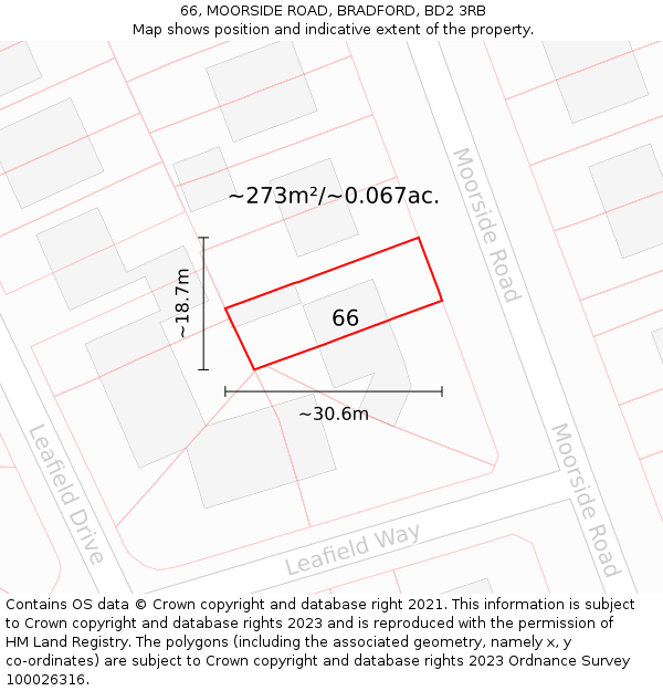 66, MOORSIDE ROAD, BRADFORD, BD2 3RB: Plot and title map