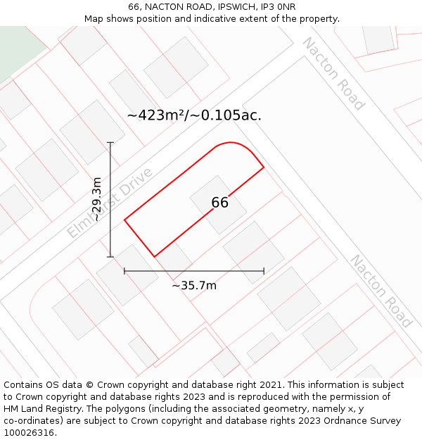 66, NACTON ROAD, IPSWICH, IP3 0NR: Plot and title map