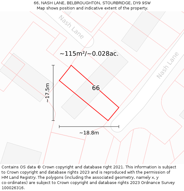 66, NASH LANE, BELBROUGHTON, STOURBRIDGE, DY9 9SW: Plot and title map