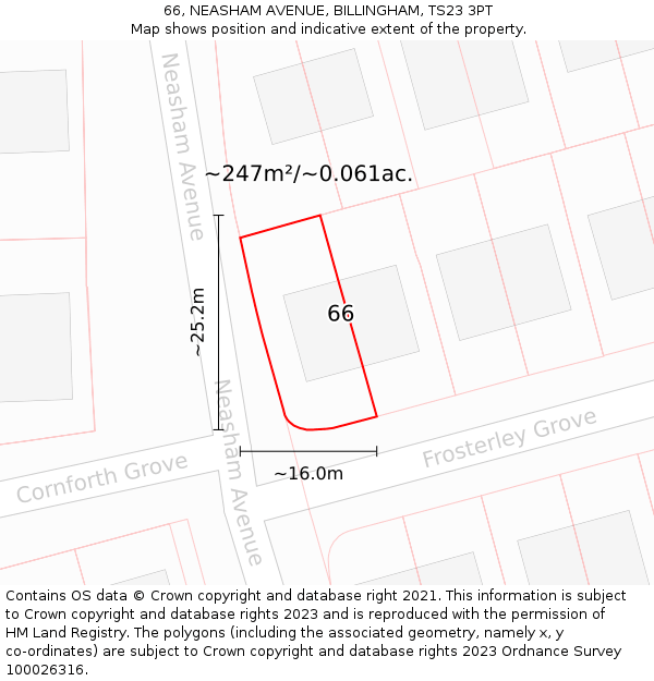 66, NEASHAM AVENUE, BILLINGHAM, TS23 3PT: Plot and title map