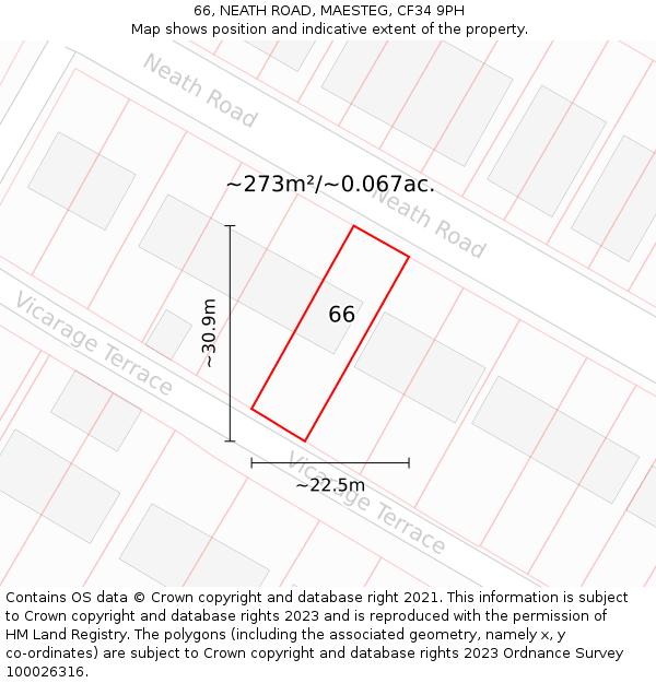 66, NEATH ROAD, MAESTEG, CF34 9PH: Plot and title map