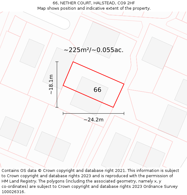 66, NETHER COURT, HALSTEAD, CO9 2HF: Plot and title map